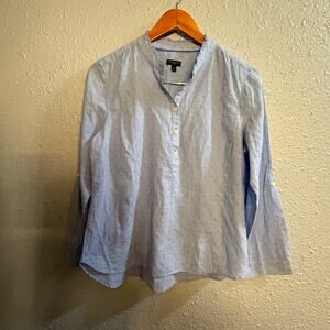 Talbots Womens Light Blue Cotton Blouse Size Medium Petite